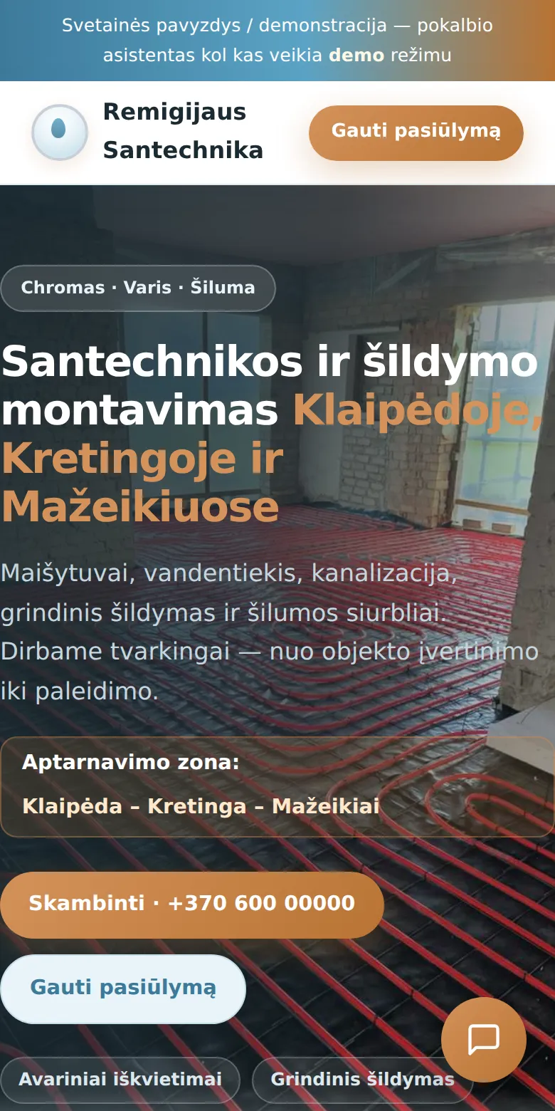 Demo santechnikos meistro svetainė telefone
